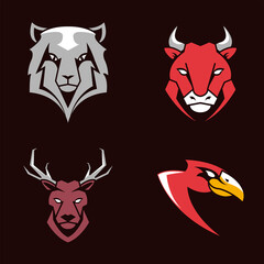 bundle of four heads animals emblems icons