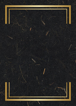 Gold rectangle frame on a black mulberry paper textured background