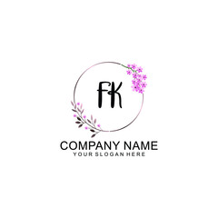 Initial FK Handwriting, Wedding Monogram Logo Design, Modern Minimalistic and Floral templates for Invitation cards