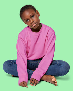 Kid In A Pink Sweatshirt Full Body