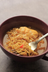 Indonesian Instant Noodles (Junk Food) with Cut Chillies