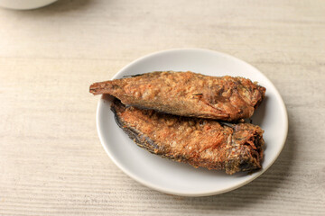 Fried Asin Sepat, Salted Dried Fish Typically Find in Indonesia. Usually Served to Accompany Liwet Rice