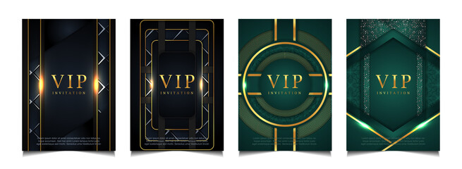 Set of collection luxury covers design template blue and green with elegant gold. Vector layout premium vip style for books, magazines, poster celebration, flyer anniversary, package, invitation, card - obrazy, fototapety, plakaty