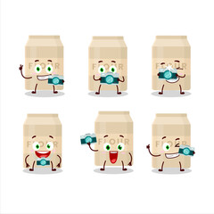 Photographer profession emoticon with white flour cartoon character