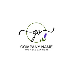Initial GO Handwriting, Wedding Monogram Logo Design, Modern Minimalistic and Floral templates for Invitation cards