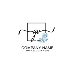 Initial GV Handwriting, Wedding Monogram Logo Design, Modern Minimalistic and Floral templates for Invitation cards
