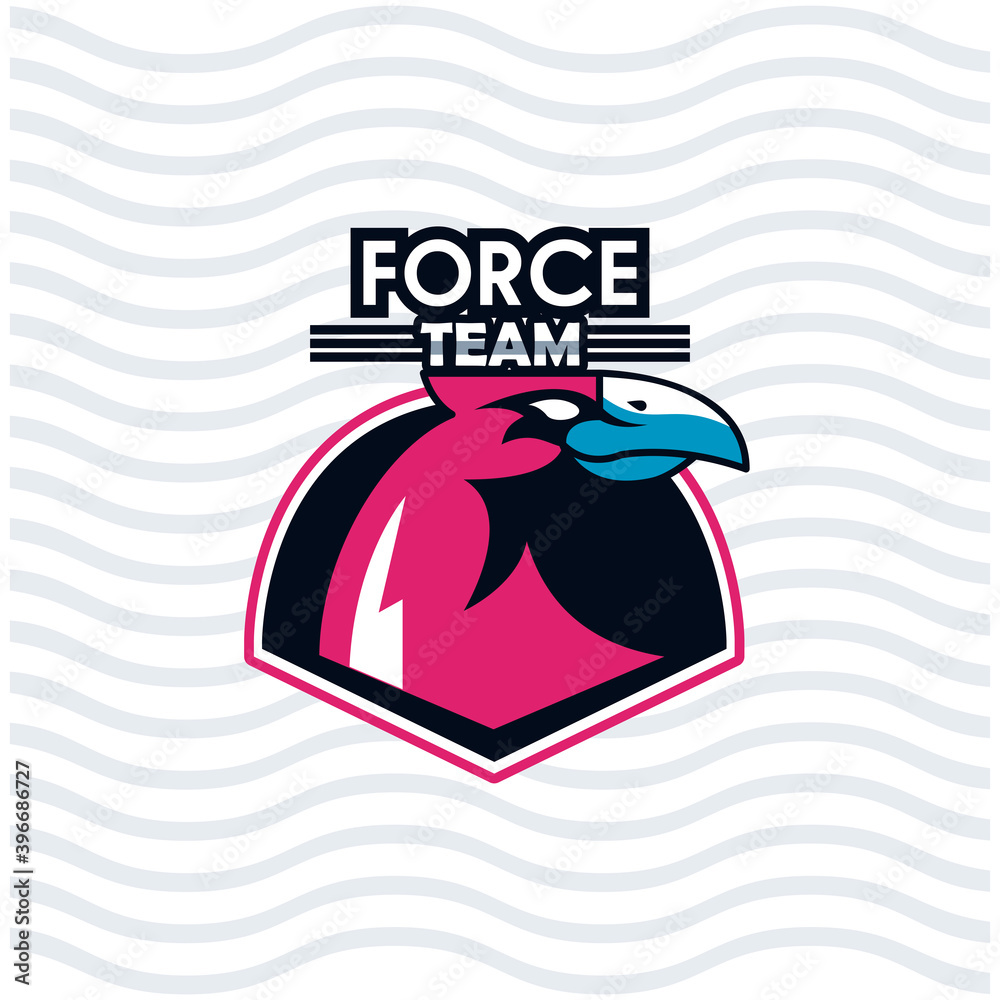 Wall mural eagle head animal emblem icon with team force lettering