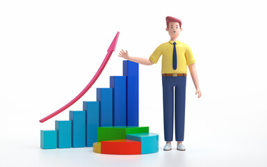 A man standing with a chart. financial and investing money concept.  3d rendering,conceptual image