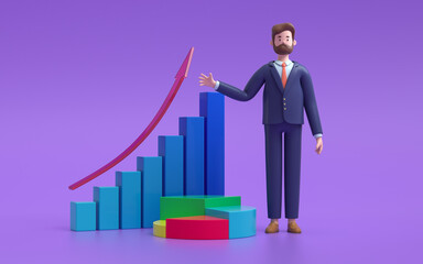 A man standing with a chart. financial and investing money concept.  3d rendering,conceptual image
