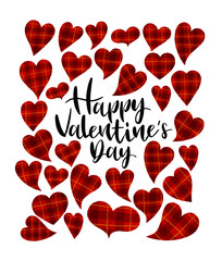 バレンタインデー チェック柄のハートと手描き文字素材　