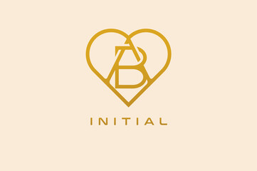 Abstract initials  A and B logo, gold colour line style heart and letter combination, usable for brand, card and invitation, logo design template element,vector illustration