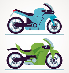 blue and green race motorcycles style vehicles icons
