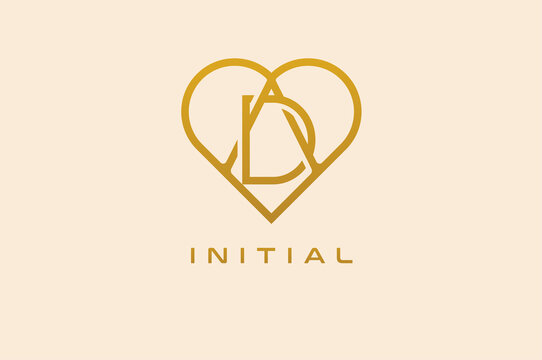 Abstract initials  A and D logo, gold colour line style heart and letter combination, usable for brand, card and invitation, logo design template element,vector illustration