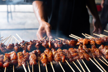 One of the typically Indonesian foods is satay or sate. This food is made from beef or mutton or chicken which is grilled over smoky coals then served with peanut sauce and soy sauce.
