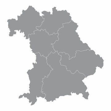 The Bavaria isolated map divided in regions, Germany