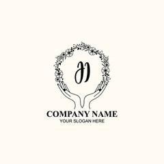 Initial JI Handwriting, Wedding Monogram Logo Design, Modern Minimalistic and Floral templates for Invitation cards