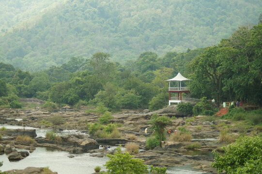River basin with rocks in the chalakudy river in kerala, India