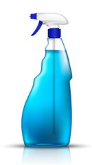 realistic vector blue spray bottle of glass cleaner. Isolated illustration icon on white background.