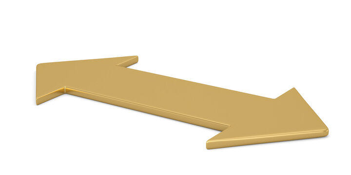 High quality rendering, golden arrow isolated on white background. 3D illustration.