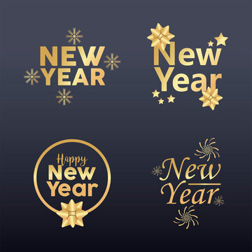 happy new year four golden letterings in black background