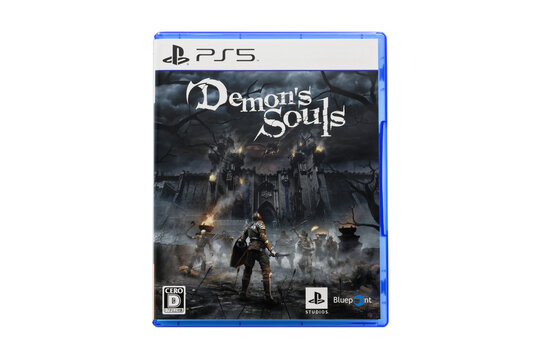 Fukuoka, Japan - november 29, 2020 : Sony Playstation 5 game Demon's Souls developed by Bluepoint Games and published by Sony Interactive Entertainment isolated on white