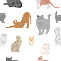 Fototapeta na wymiar Cats and kitties seamless pattern