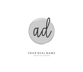 AD Initial letter handwriting and signature logo. A concept handwriting initial logo with template element.