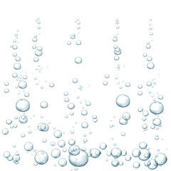 Fototapeta na wymiar Blue fizzy bubbles. Sparkles underwater stream in water, sea, aquarium. Fizzy pop and effervescent drink. Abstract fresh soda bubbles. Vector illustration.