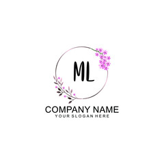 Initial ML Handwriting, Wedding Monogram Logo Design, Modern Minimalistic and Floral templates for Invitation cards