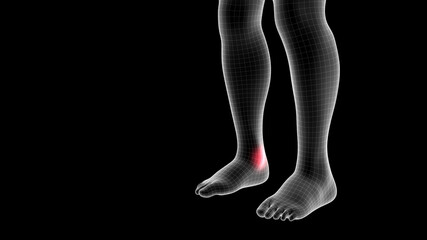 3d illustration of a men xray hologram showing pain area on the leg area
