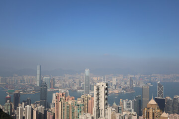 Fototapeta na wymiar Hong Kong from Victoria Gap, near the top of Victoria Peak. 26 Nov 2020