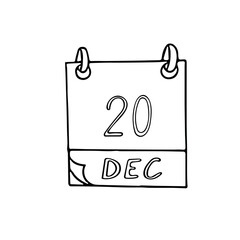 calendar hand drawn in doodle style. December 20. International Human Solidarity Day, date. icon, sticker element for design, planning, business holiday