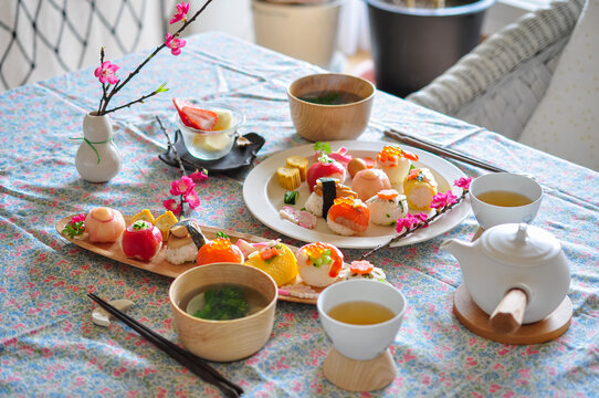 Temari Sushi (Ball shaped Sushi) for Hinamatsuri Festival, Japanese Food