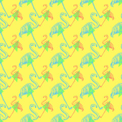 Fototapeta premium Abstract seamless pattern with hand drawn flamingos, vector illustration