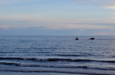 Fototapeta premium Beautiful Colorful Ocean Beach and blue sky as the background in Thailand.