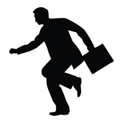 Running businessman silhouette vector on white