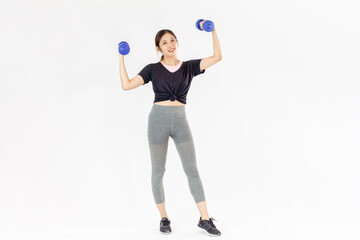 healthy asia woman exercising with dumbbells isolated on white background
