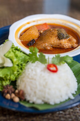 Chicken mussaman curry and rice in the restaurant