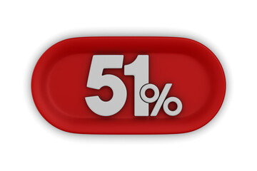Button with fifty one percent on white background. Isolated 3D illustration