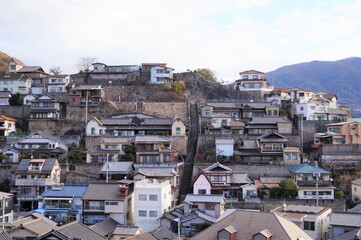 両城の１００階段と町並み