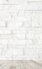Blured background of white luxurious marble texture tile  and wooden floor, Stone ceramic wall for interiors .