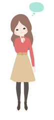人差し指を顎にあてて考え事をする若い女性の全身【主線なし】