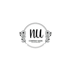 Initial NU Handwriting, Wedding Monogram Logo Design, Modern Minimalistic and Floral templates for Invitation cards