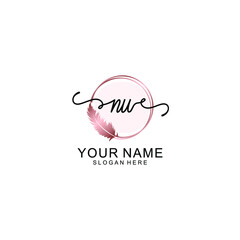 Initial NU Handwriting, Wedding Monogram Logo Design, Modern Minimalistic and Floral templates for Invitation cards