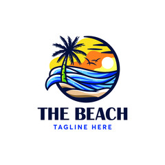 Beach Ocean Logo Design Vector