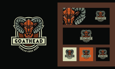 Ram, Goat, Sheep Vintage Logo Design Template