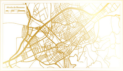Alcala de Henares Spain City Map in Retro Style in Golden Color. Outline Map.