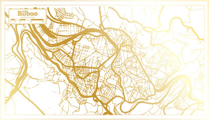 Bilbao Spain City Map in Retro Style in Golden Color. Outline Map.