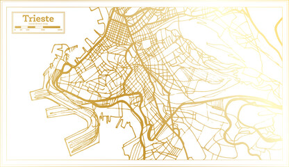Obraz premium Trieste Italy City Map in Retro Style in Golden Color. Outline Map.