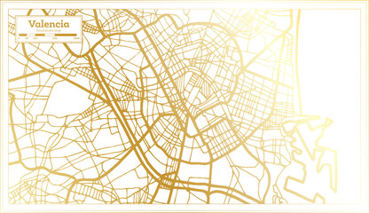 Valencia Spain City Map in Retro Style in Golden Color. Outline Map.